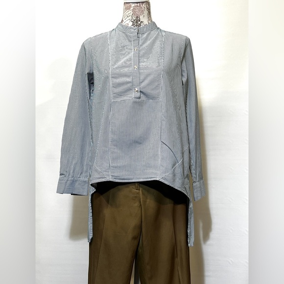 RO & DE Gray and‎ white micro striped tab collar top size XS. - Picture 3 of 11